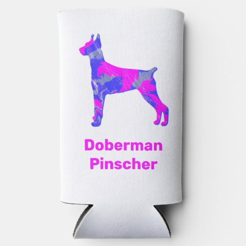 Doberman Pinscher Dog Silhouette Hot Pink  Blue Seltzer Can Cooler