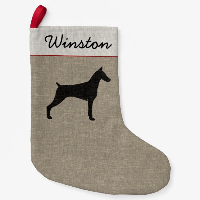 Doberman Pinscher Dog Silhouette Personalized Small Christmas Stocking (Front)
