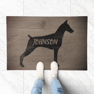 Doberman Pinscher Dog Silhouette Rustic Custom Doormat
