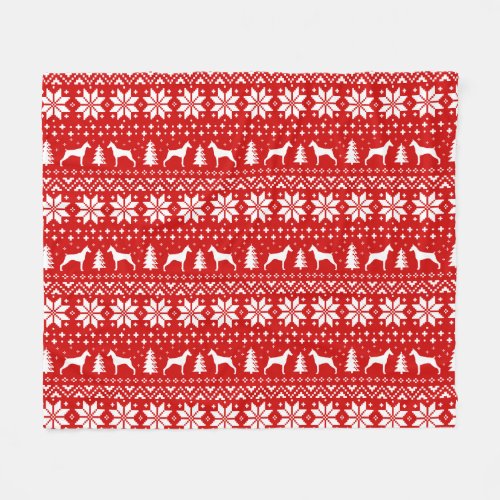 Doberman Pinscher Dog Silhouettes Christmas Red Fleece Blanket