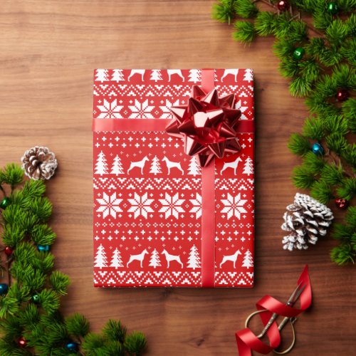 Doberman Pinscher Dog Silhouettes Christmas Red Wrapping Paper