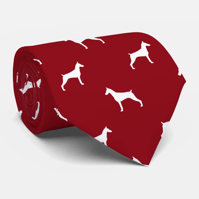 Doberman Pinscher Dog Silhouettes Pattern Red Tie (Rolled)