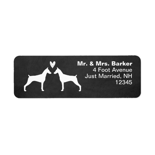 Doberman Pinscher Dog Silhouettes with Heart Label (Front)