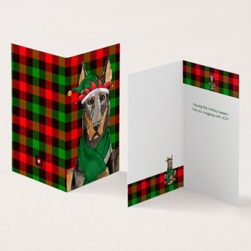 Doberman Pinscher Dog with Red Green Holiday Cards