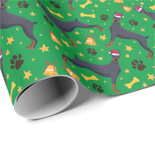 Doberman Pinscher Dog With Santa Hat Christmas Wrapping Paper