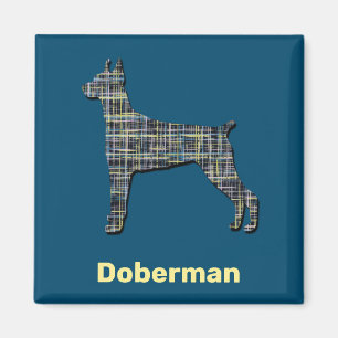 Doberman Pinscher Dog Yellow & Black Grid Line Magnet