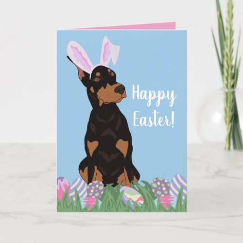 Doberman Pinscher Easter Bunny Holiday Card