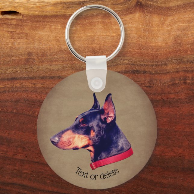 Doberman Pinscher Face Dog Personalized Keychain (Front)
