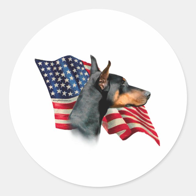 Doberman Pinscher Flag Classic Round Sticker (Front)
