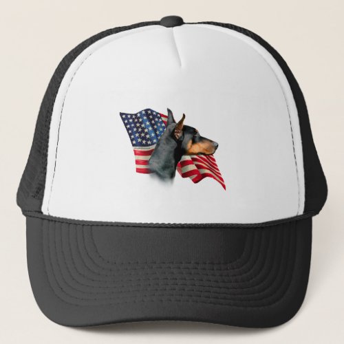 Doberman Pinscher Flag Trucker Hat