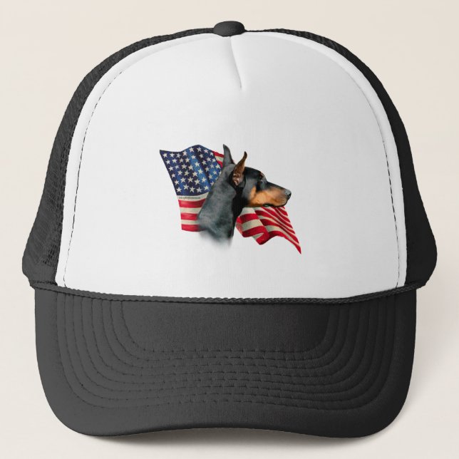 Doberman Pinscher Flag Trucker Hat (Front)