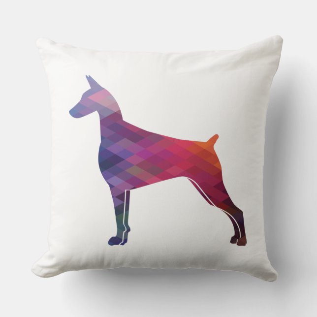 Doberman Pinscher Geometric Pattern Purple Throw Pillow (Front)