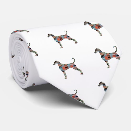 Doberman Pinscher Geometric Silhouette Plaid Neck Tie