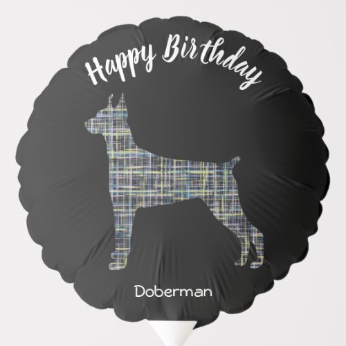 Doberman Pinscher Grid Silhouette Dog Birthday Blk Balloon