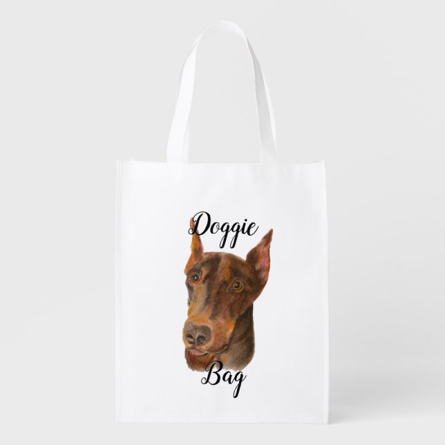 Doberman Pinscher Grocery Bag (Front)