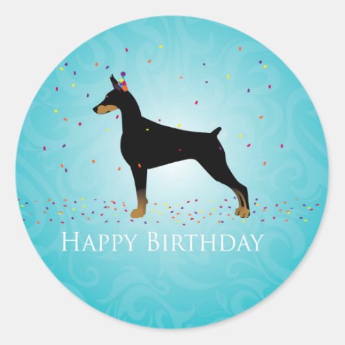 Doberman Pinscher Happy Birthday Design Classic Round Sticker