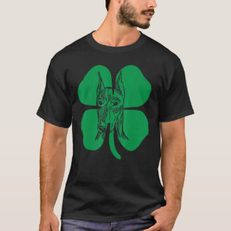 Doberman Pinscher Head Green Shamrock Saint Patric T-Shirt