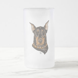 Doberman Pinscher Head Study Frosted Glass Beer Mug