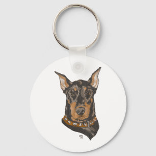 Doberman Pinscher Head Study Keychain