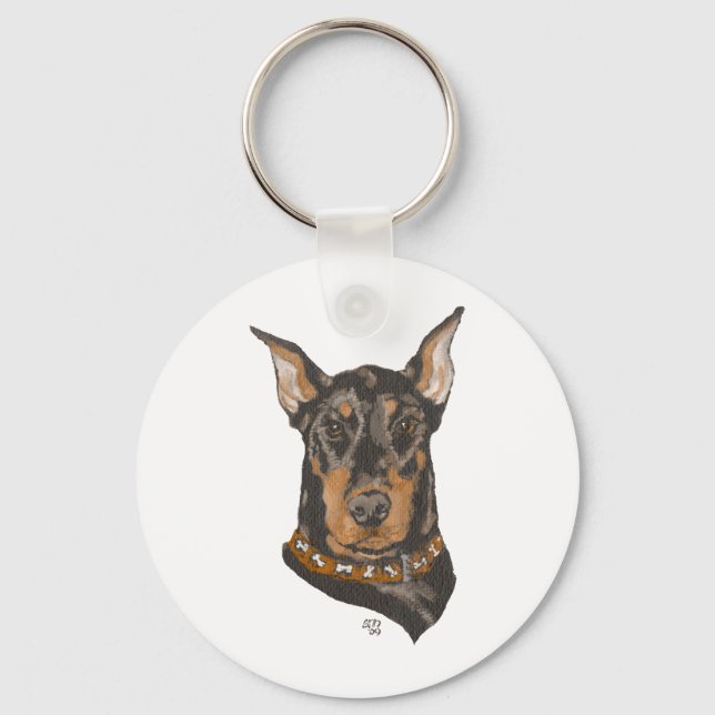 Doberman Pinscher Head Study Keychain (Front)