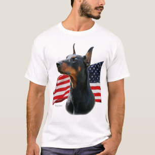 Doberman Pinscher head with Flag T-Shirt