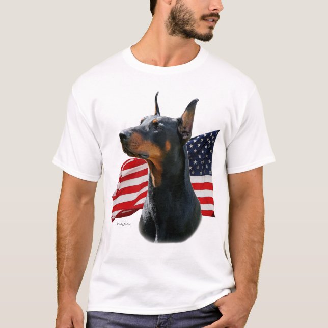 Doberman Pinscher head with Flag T-Shirt (Front)