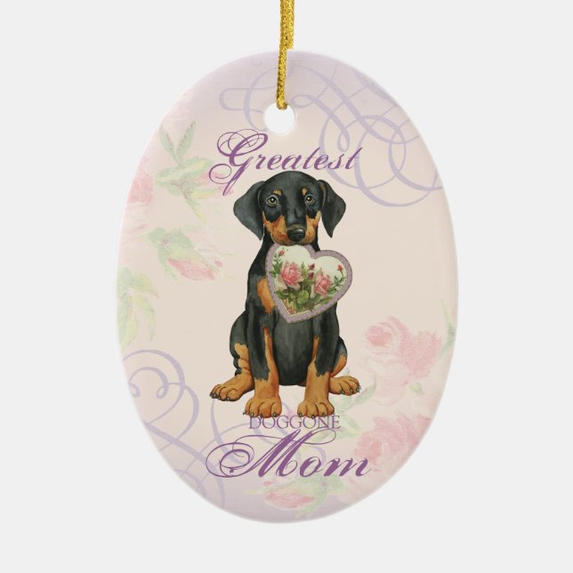 Doberman Pinscher Heart Mom Ceramic Ornament (Front)