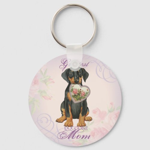 Doberman Pinscher Heart Mom Keychain