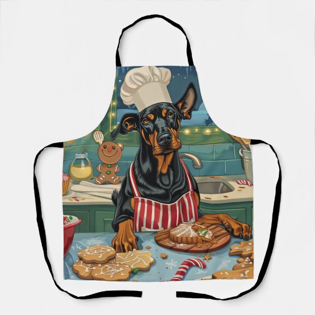 Doberman Pinscher Holiday Baking Festive Christmas Apron (Front)