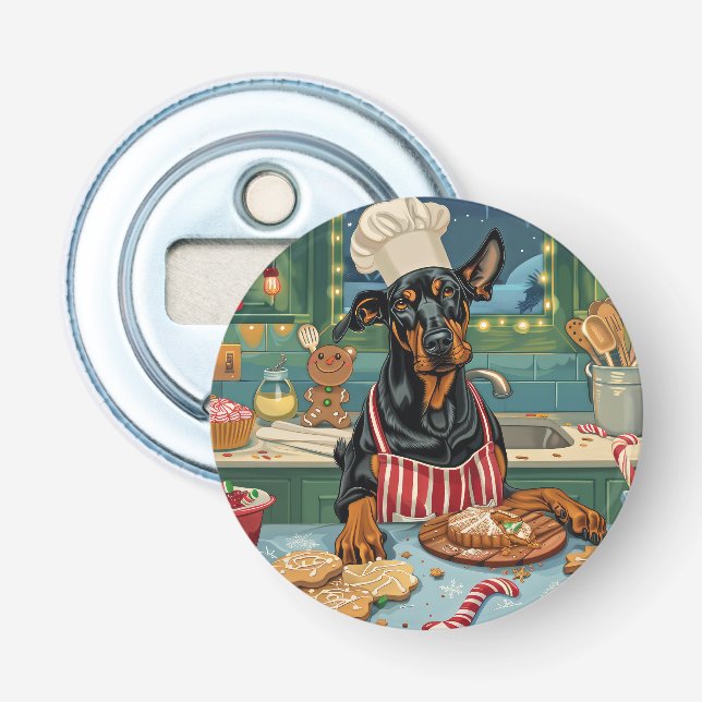 Doberman Pinscher Holiday Baking Festive Christmas Bottle Opener (Front)