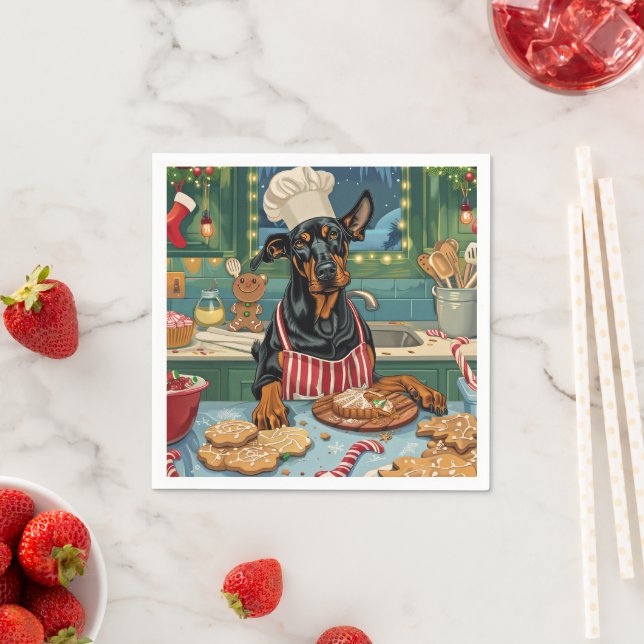 Doberman Pinscher Holiday Baking Festive Christmas Napkins (Insitu)