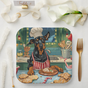 Doberman Pinscher Holiday Baking Festive Christmas Paper Plates