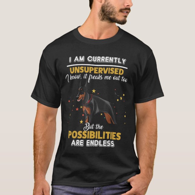 Doberman Pinscher I Am Currently Unsupervised I Kn T-Shirt (Front)