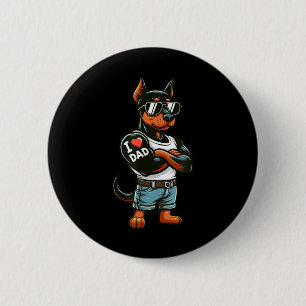 Doberman Pinscher I Love Dad Funny Dog Tattoo  Button