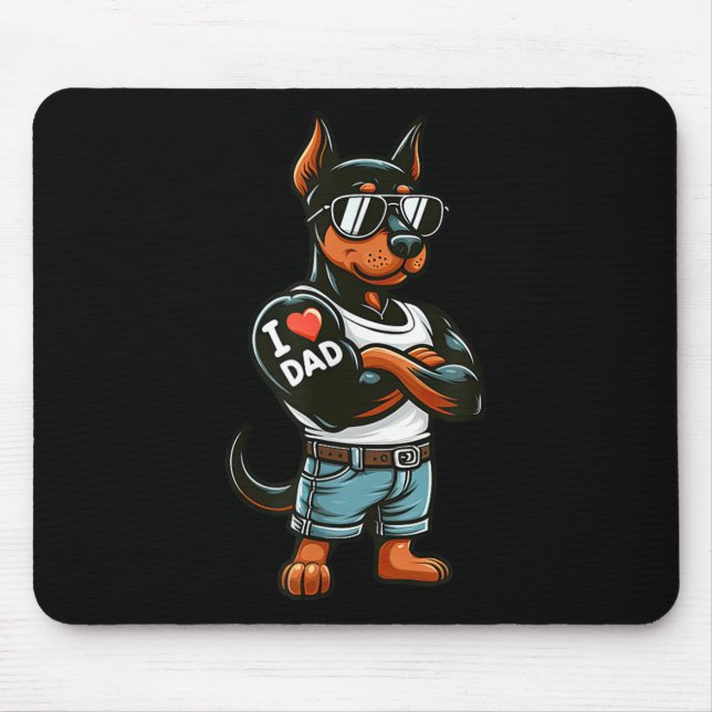 Doberman Pinscher I Love Dad Funny Dog Tattoo  Mouse Pad (Front)