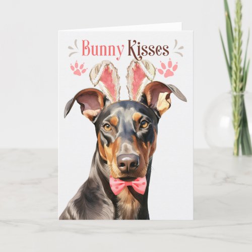 Doberman Pinscher in Bunny Ears for Easter Holiday Card