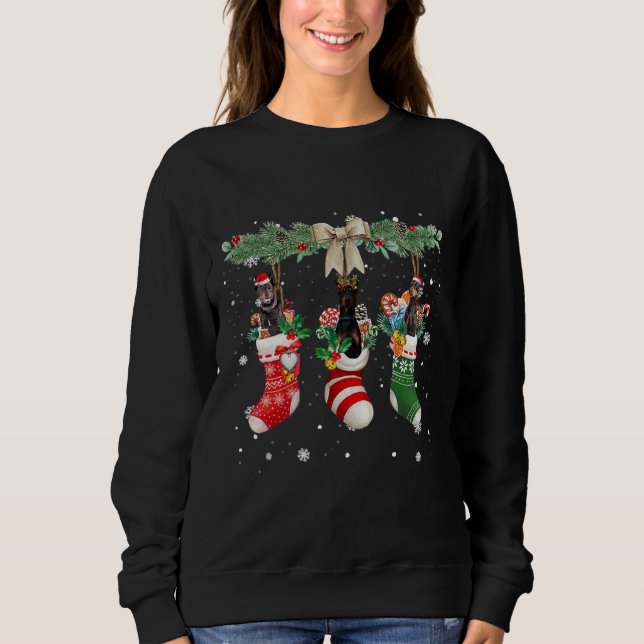 Doberman Pinscher In Christmas Socks Sweatshirt (Front)