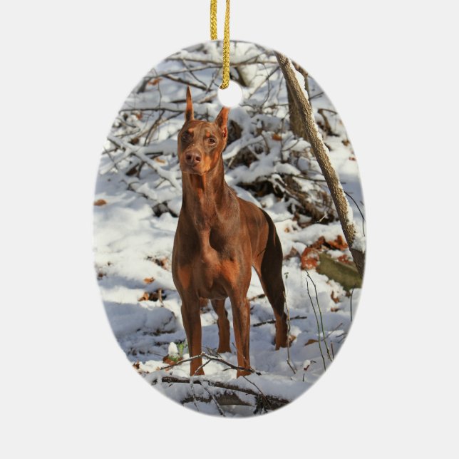 Doberman Pinscher in Snow Ornament (Back)