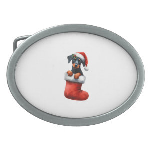 Doberman Pinscher In Sock Christmas Santa Hat Xmas Belt Buckle