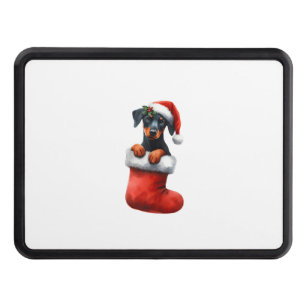 Doberman Pinscher In Sock Christmas Santa Hat Xmas Hitch Cover