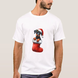 Doberman Pinscher In Sock Christmas Santa Hat Xmas T-Shirt