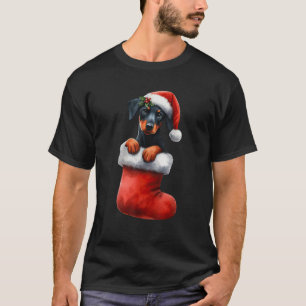 Doberman Pinscher In Sock Christmas Santa Hat Xmas T-Shirt