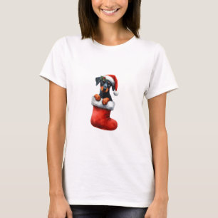 Doberman Pinscher In Sock Christmas Santa Hat Xmas T-Shirt