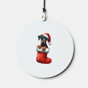 Doberman Pinscher In Sock Christmas Santa Hat Xmas Wind Chime