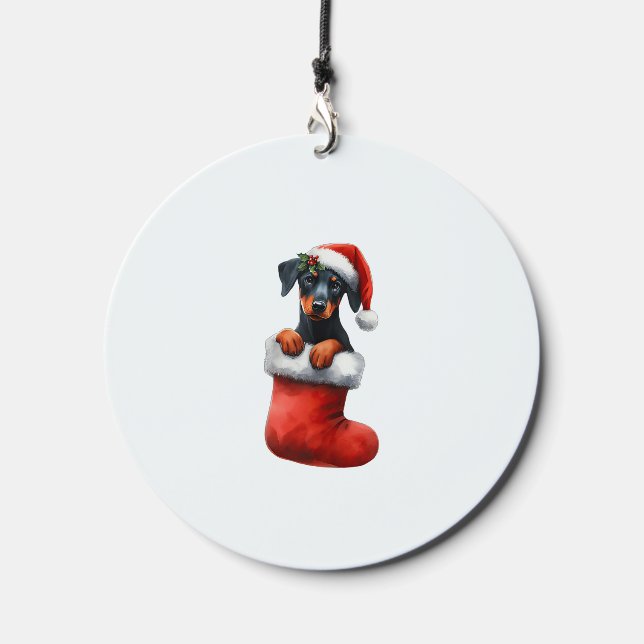 Doberman Pinscher In Sock Christmas Santa Hat Xmas Wind Chime (Front)