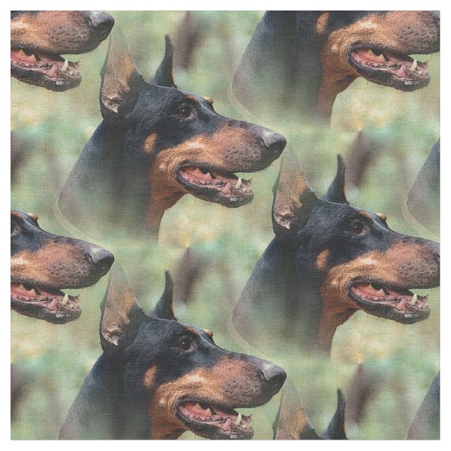 Doberman Pinscher in the Woods Fabric (Close Up)