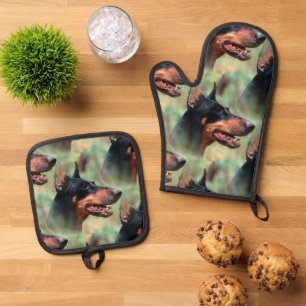Doberman Pinscher in the Woods Oven Mitt & Pot Holder Set