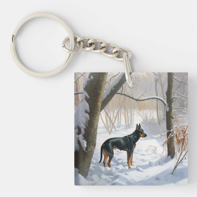 Doberman Pinscher Let It Snow Christmas Keychain (Front)
