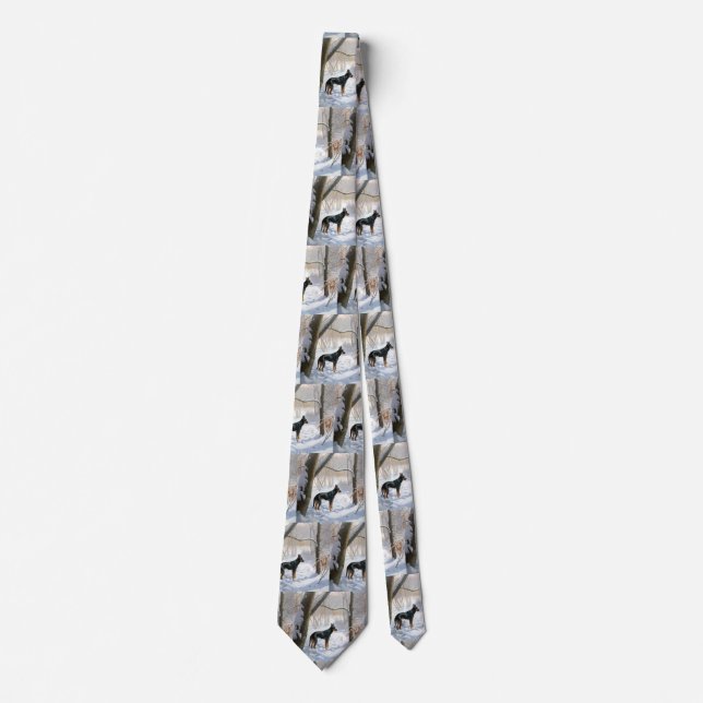 Doberman Pinscher Let It Snow Christmas Neck Tie (Front)