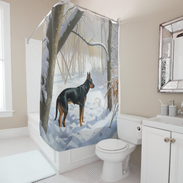 Doberman Pinscher Let It Snow Christmas Shower Curtain (In Situ)